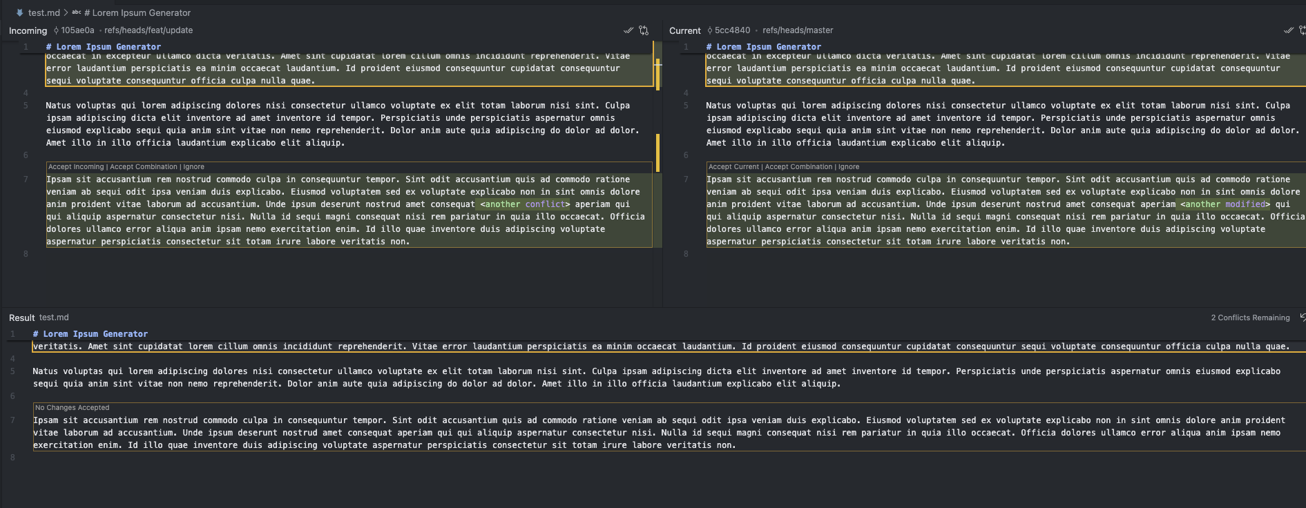 resolve conflicts using VS Code